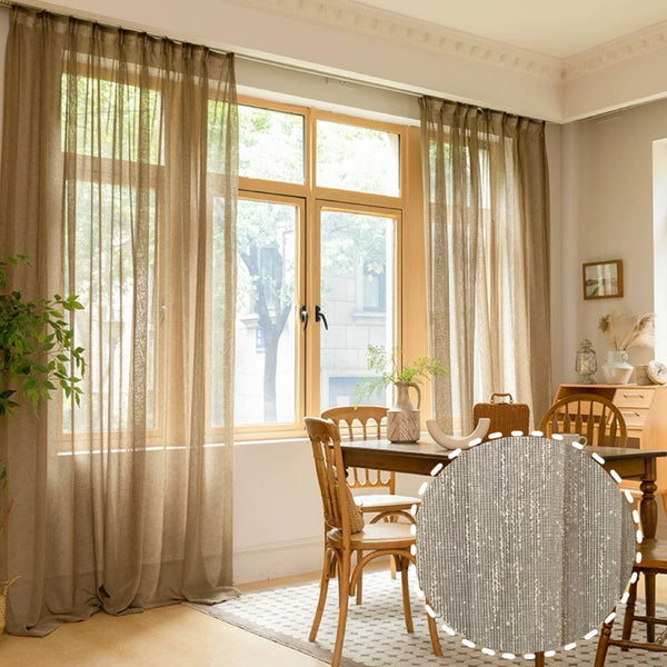 Milánó len függöny Bézs színben -Ráncolószalaggal (1 Darab)